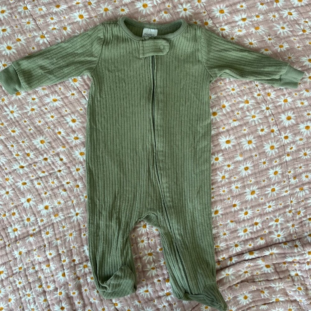 Gerber Modern Moments Ribbed Green Footie Pajamas for Baby - 0-3 months